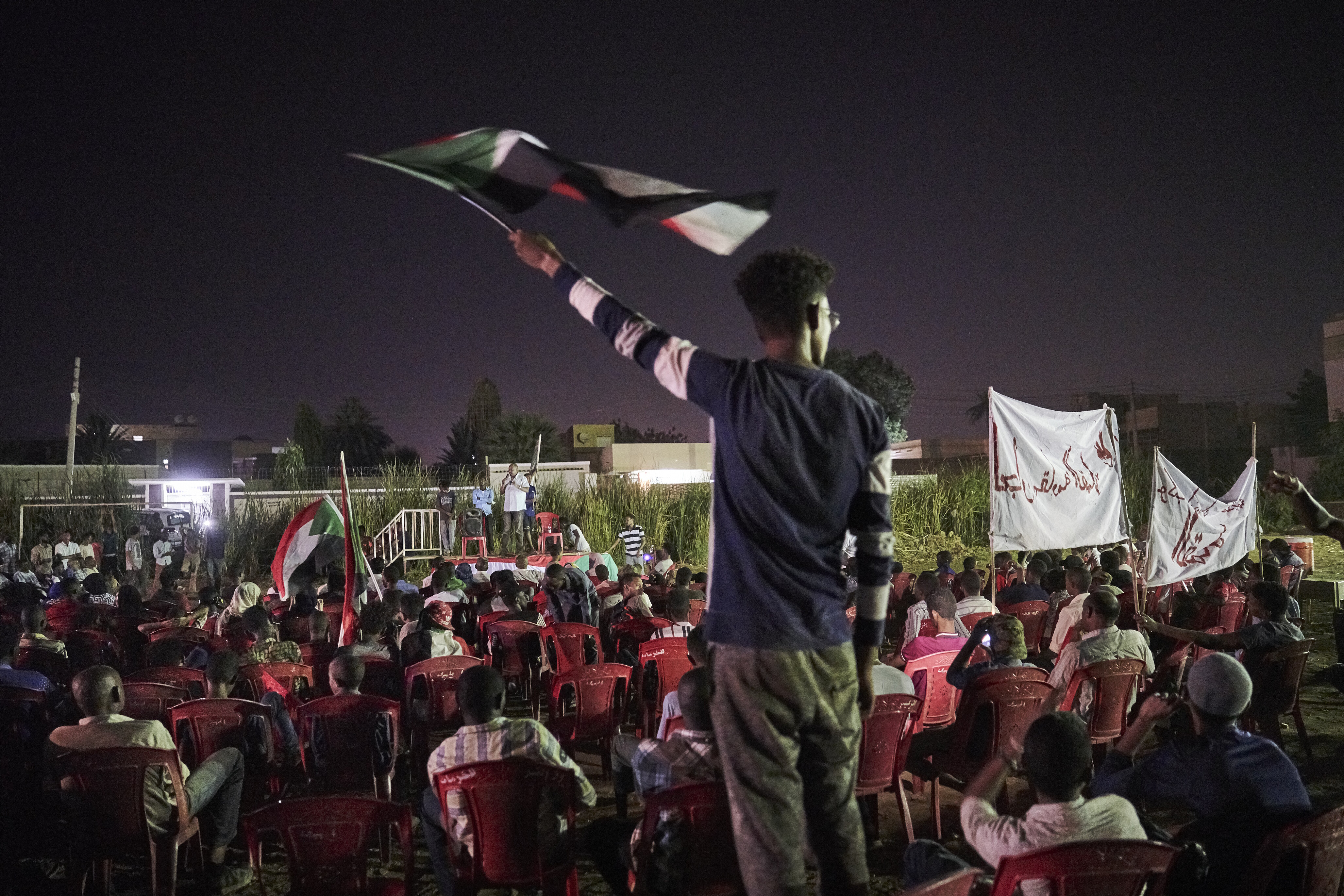 Residents of Omdurman gathered in a soccer field of Abu-rof neighborhood to listen to speaches